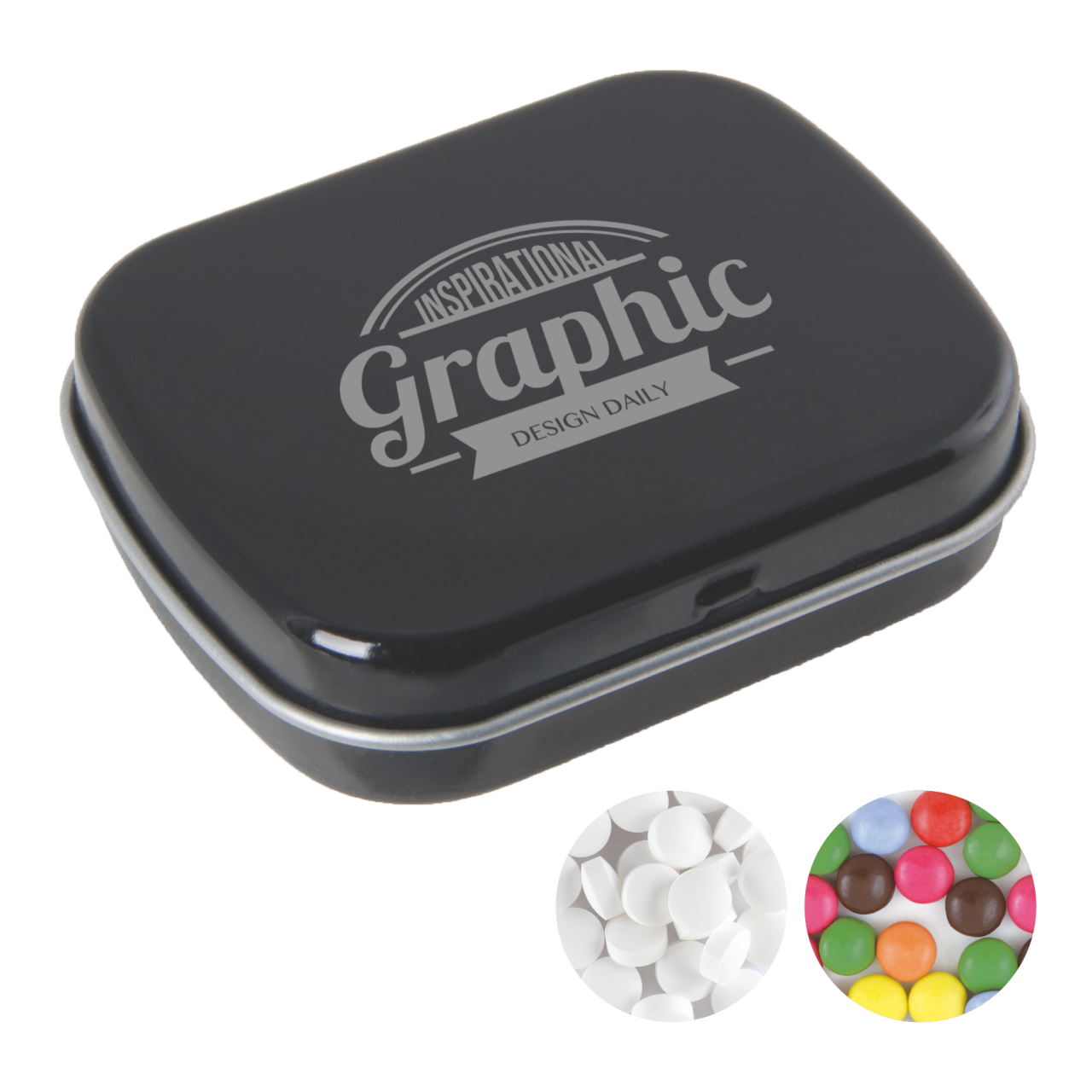 Scharnierblechdose mit ca. 25 gr. Minties TAMPONDRUCK