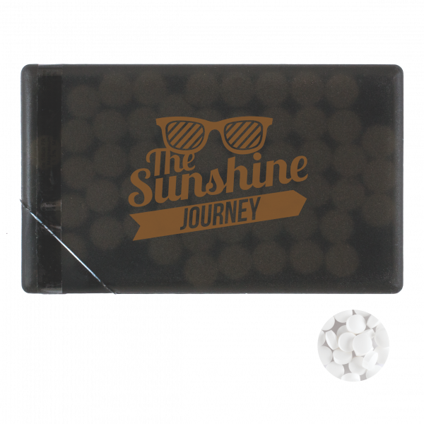 Mintdispenser Kreditkarte mit ca. 8 gr. Minties zuckerfrei und Zutatenaufkleber TAMPONDRUCK