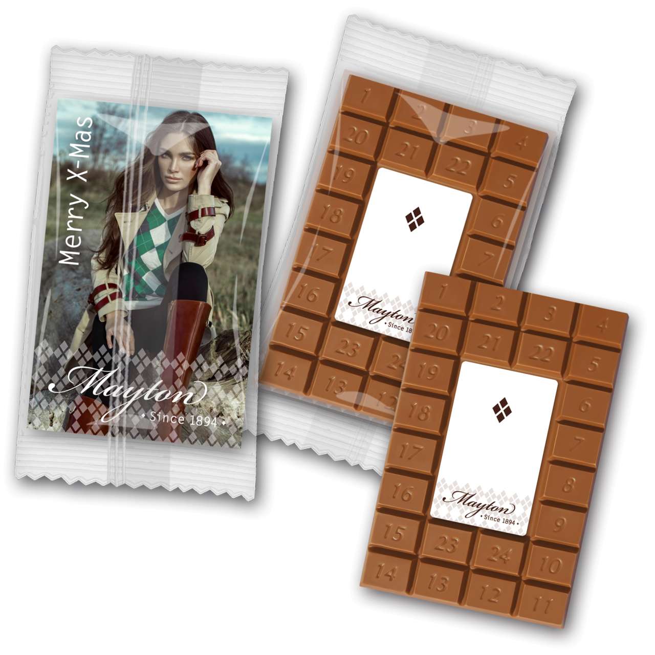 Adventskalendertafel auf bedruckter Karte