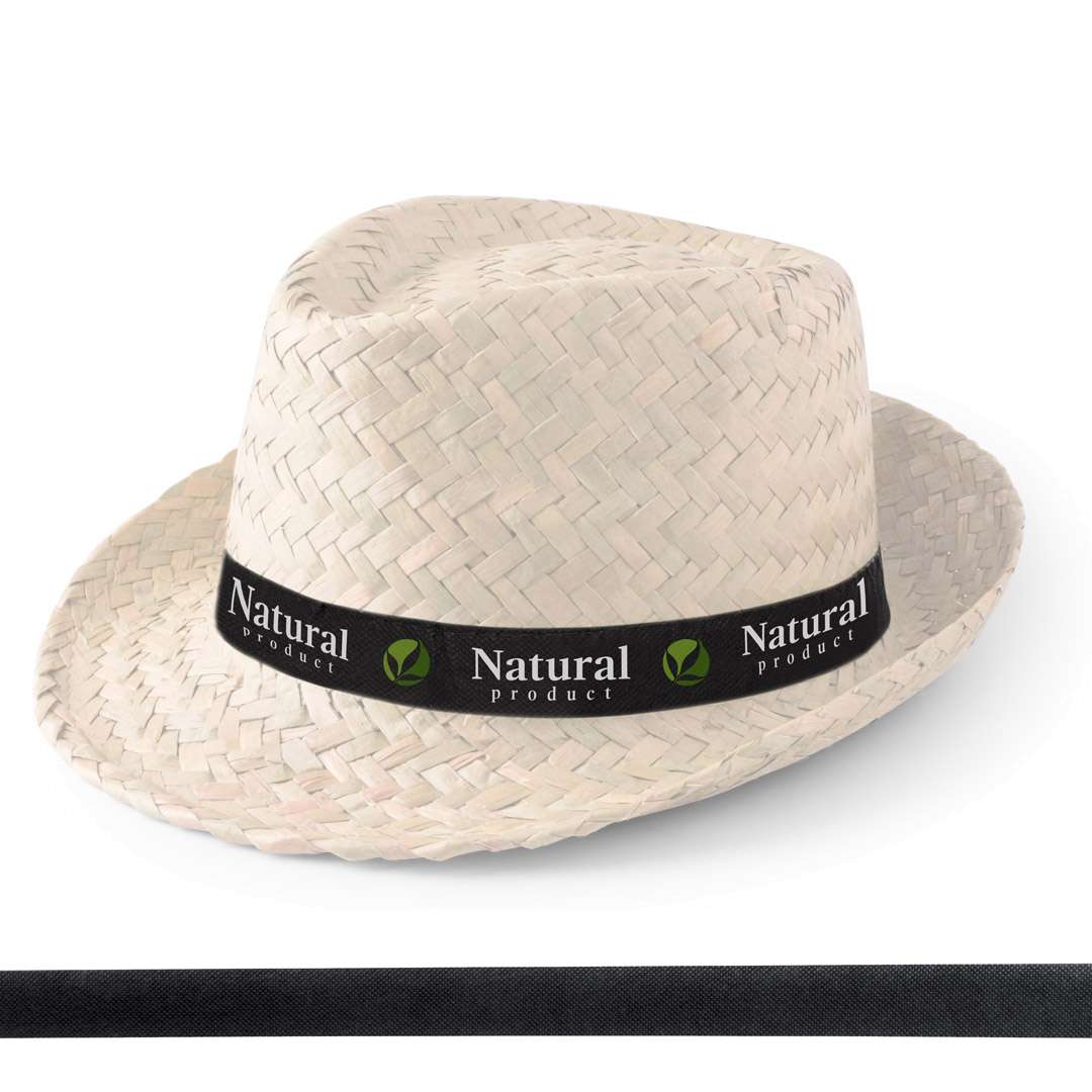 Strohhut Zelio (weiss) mit bedrucktem Hutband