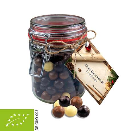 Bio Knusperkugeln-Mix, ca. 140g, Bonbonglas Maxi mit Werbekarte