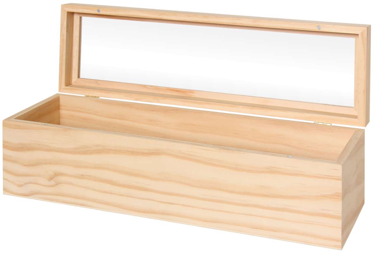 Holzbox mit Glasdeckel 36 x 11 x 11cm