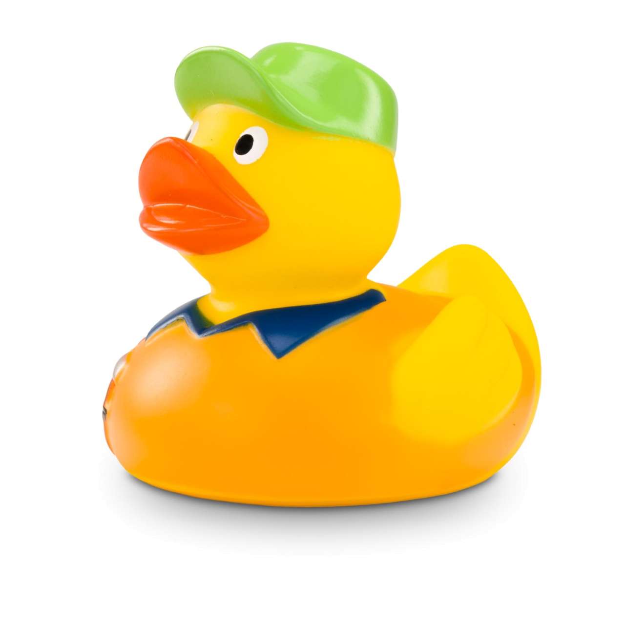 Werbeente Hugo Handwerker mit orangenem Shirt