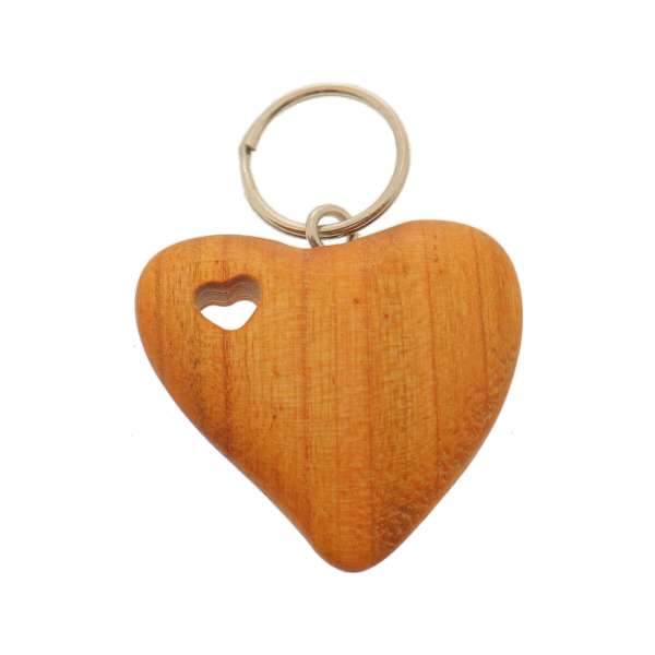 Schlüsselanhänger Herz im Herz, geölt 6 cm