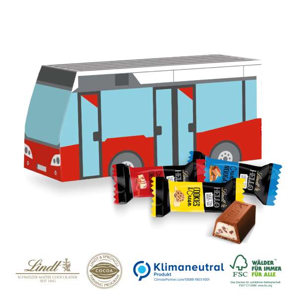 3D Präsent Bus mit Lindt HELLO Mini, Klimaneutral, FSC®
