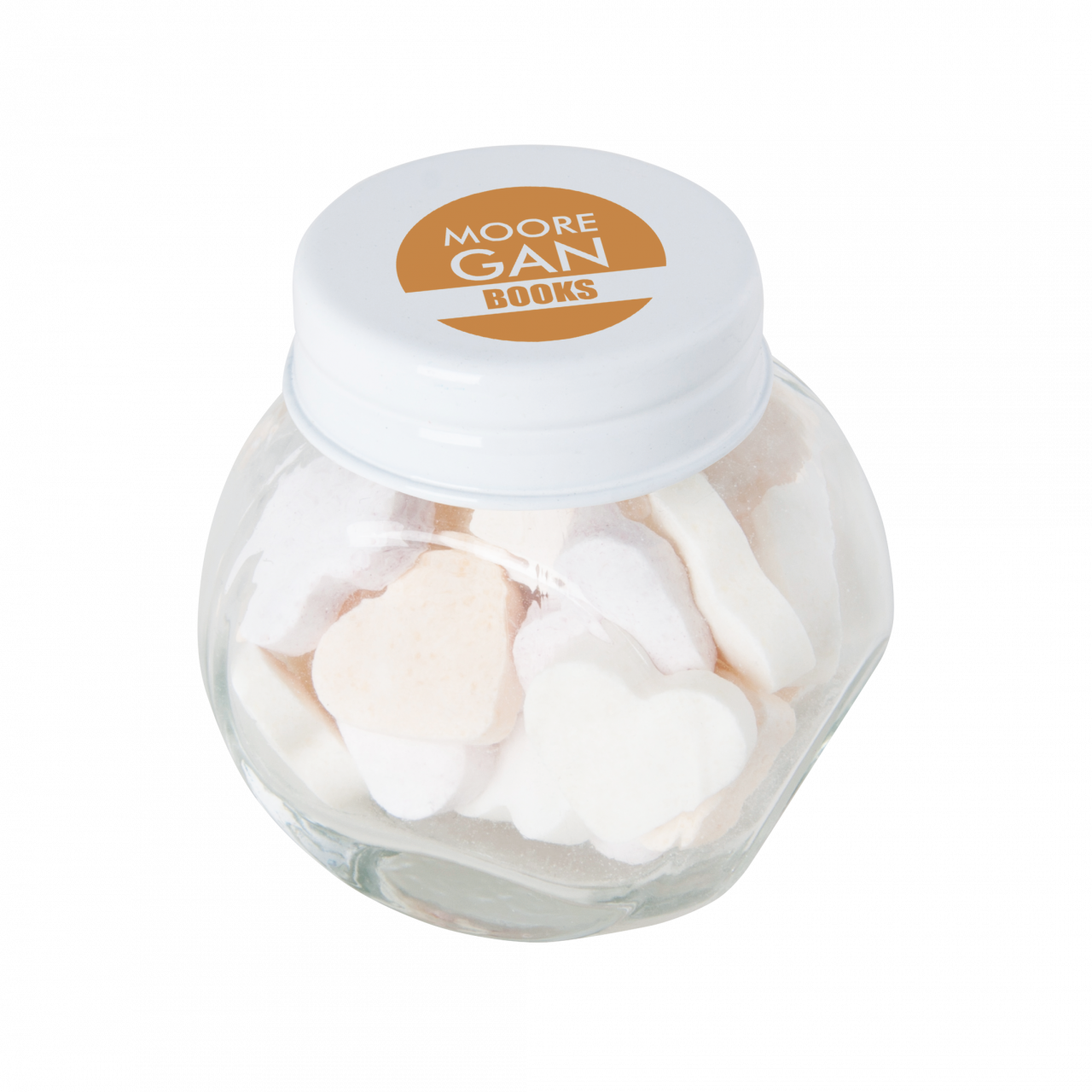 Bonbonglas mini gefüllt mit ca. 40 gr. Fruchtherzchen mit farbigem Deckel