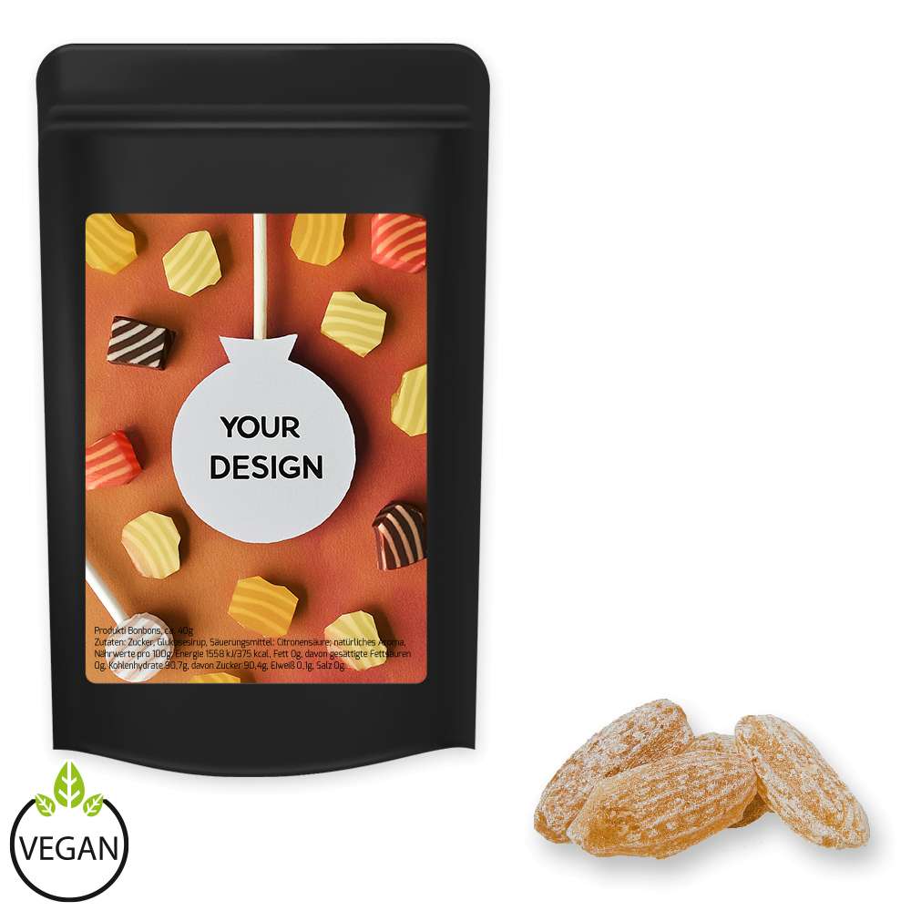 Ingwer Bonbons, ca. 80g, Standbeutel Midi schwarz