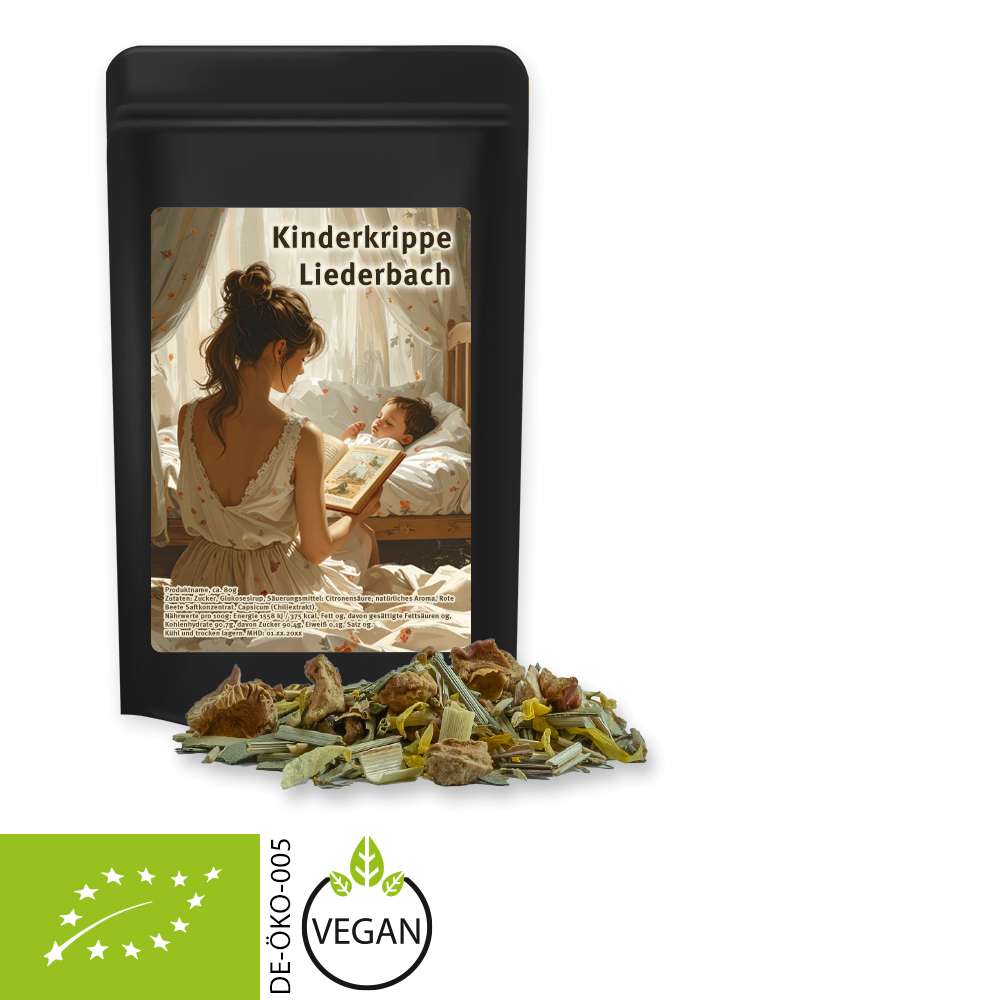 Bio Kräutertee Seelenwohl, ca. 12g, Standbeutel Mini schwarz