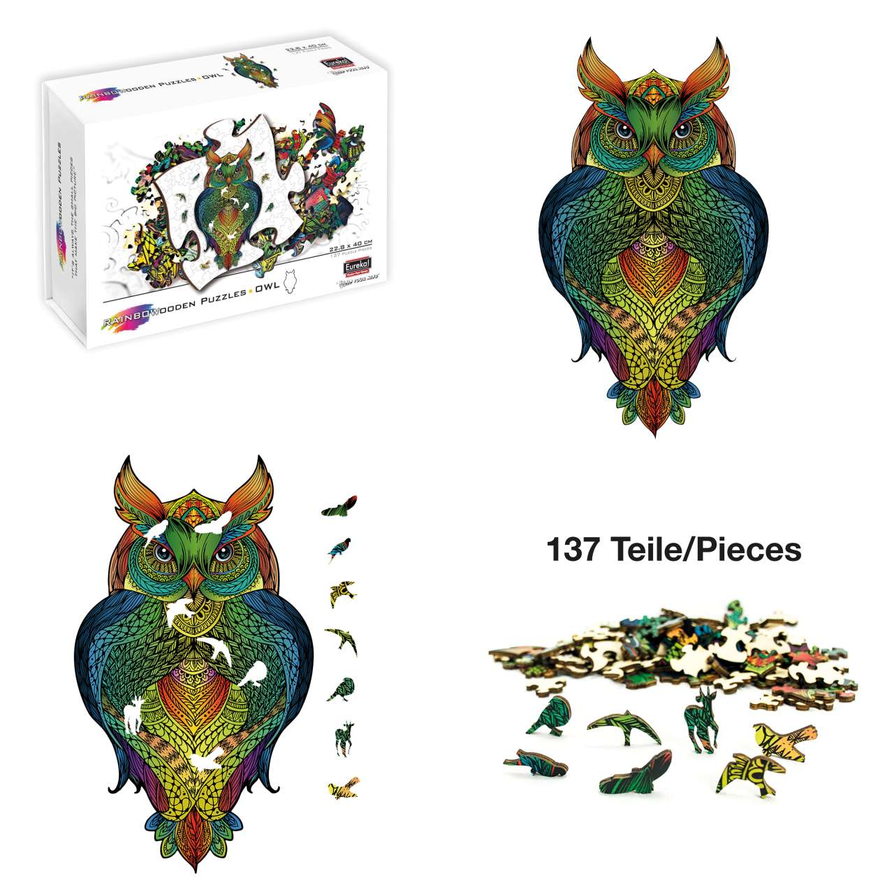Rainbow Wooden Puzzle Owl (Eule) 137tlg.