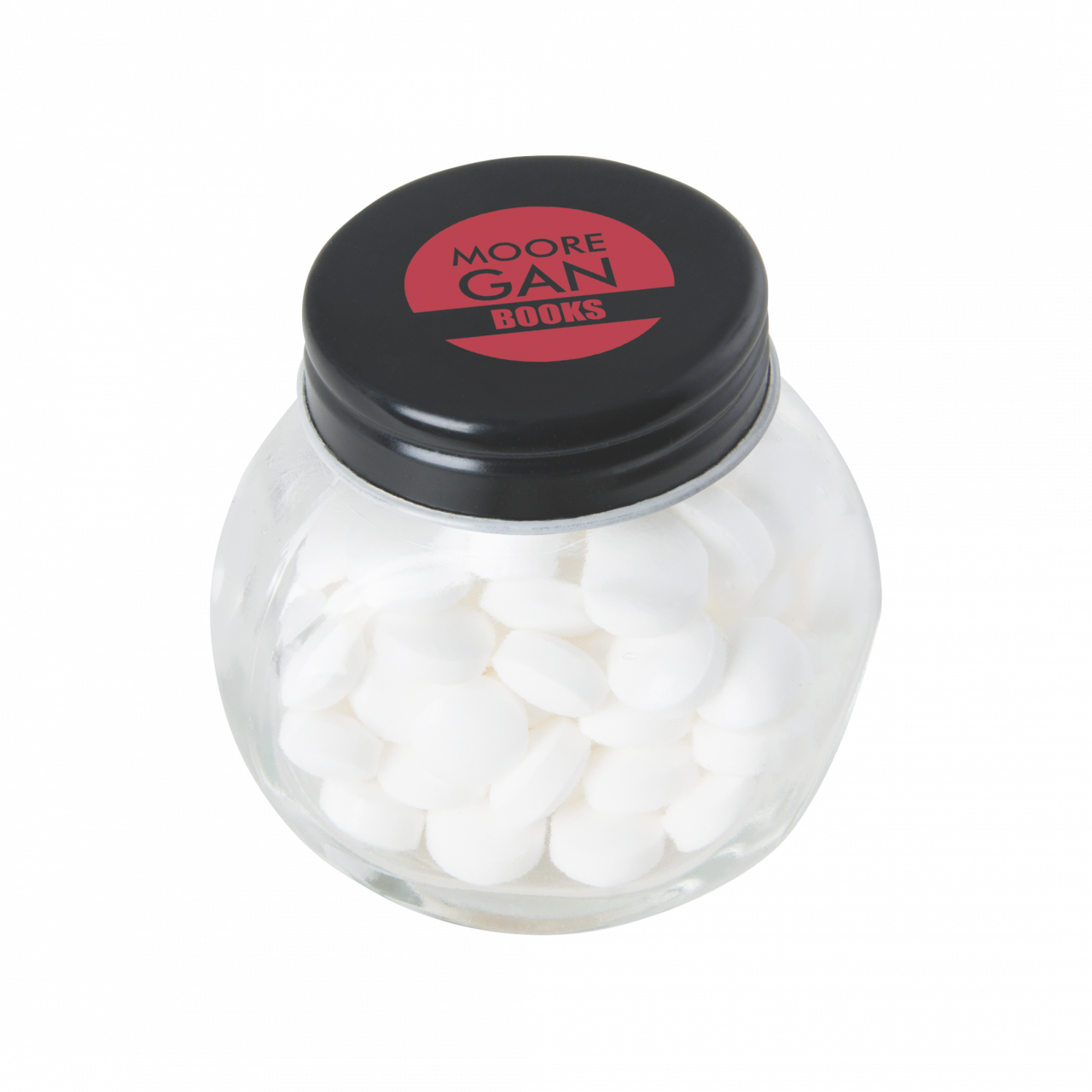 Bonbonglas mini gefüllt mit ca. 40 gr. Mints mit farbigem Deckel