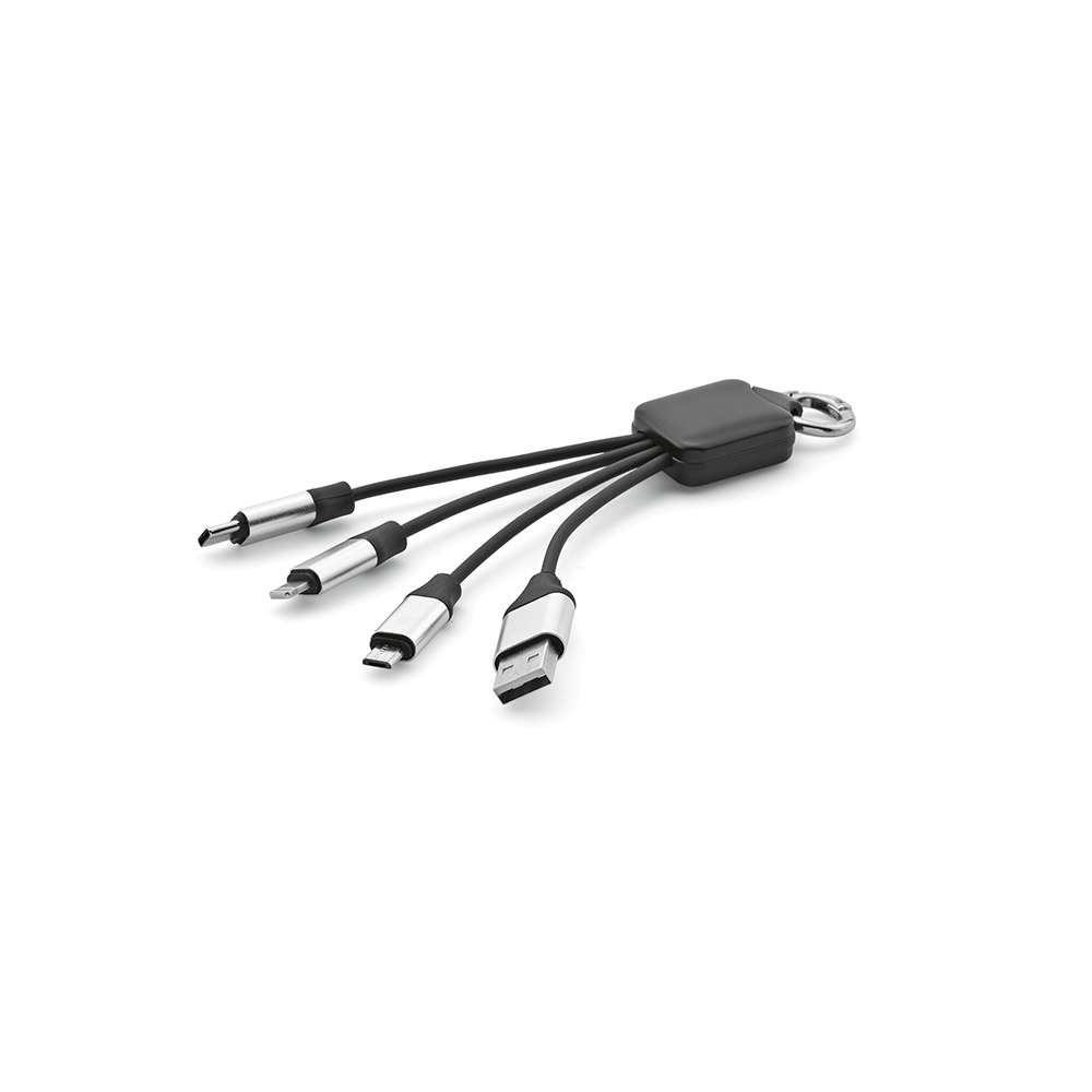 Sagan 4-in-1 Kabel aus rTPR. Mit hinterleuchtetem Logo und Aufhängeöse