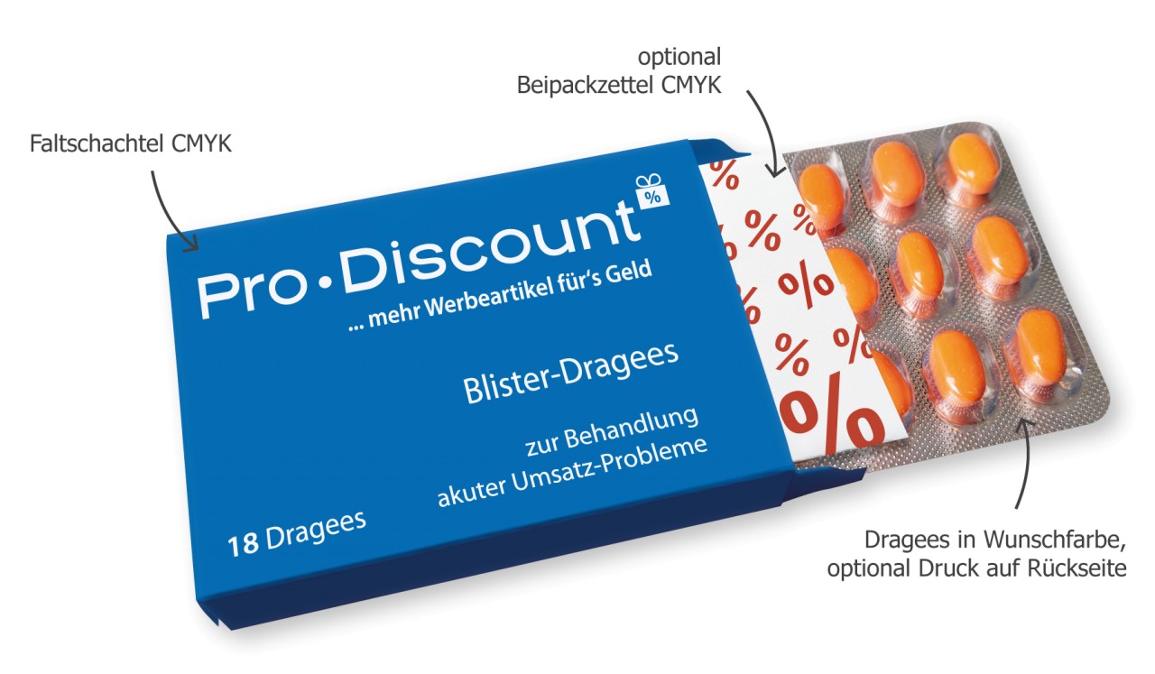 18er-Blister-Dragee Bonbons in Tablettenoptik