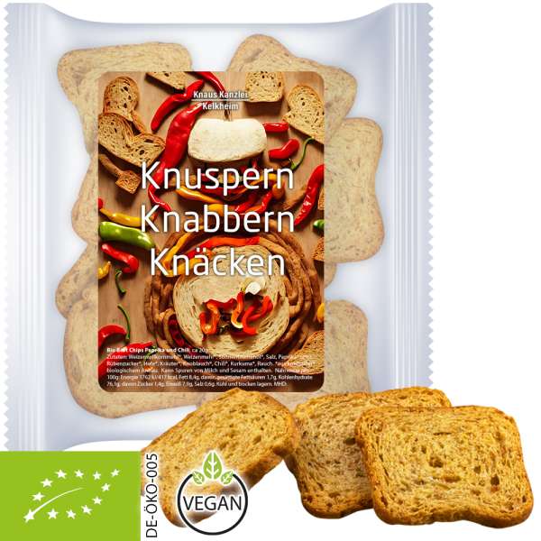 Bio Brot Chips Paprika und Chili, ca. 20g, Express Maxi-XL-Tüte mit Etikett