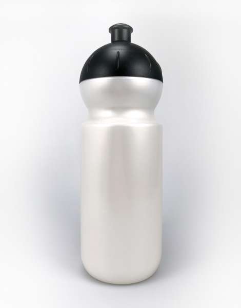 Ökologische Sporttrinkflasche aus Zuckerrohr BULB, Flaschenfarbe perlweiss. Deckel schwarz