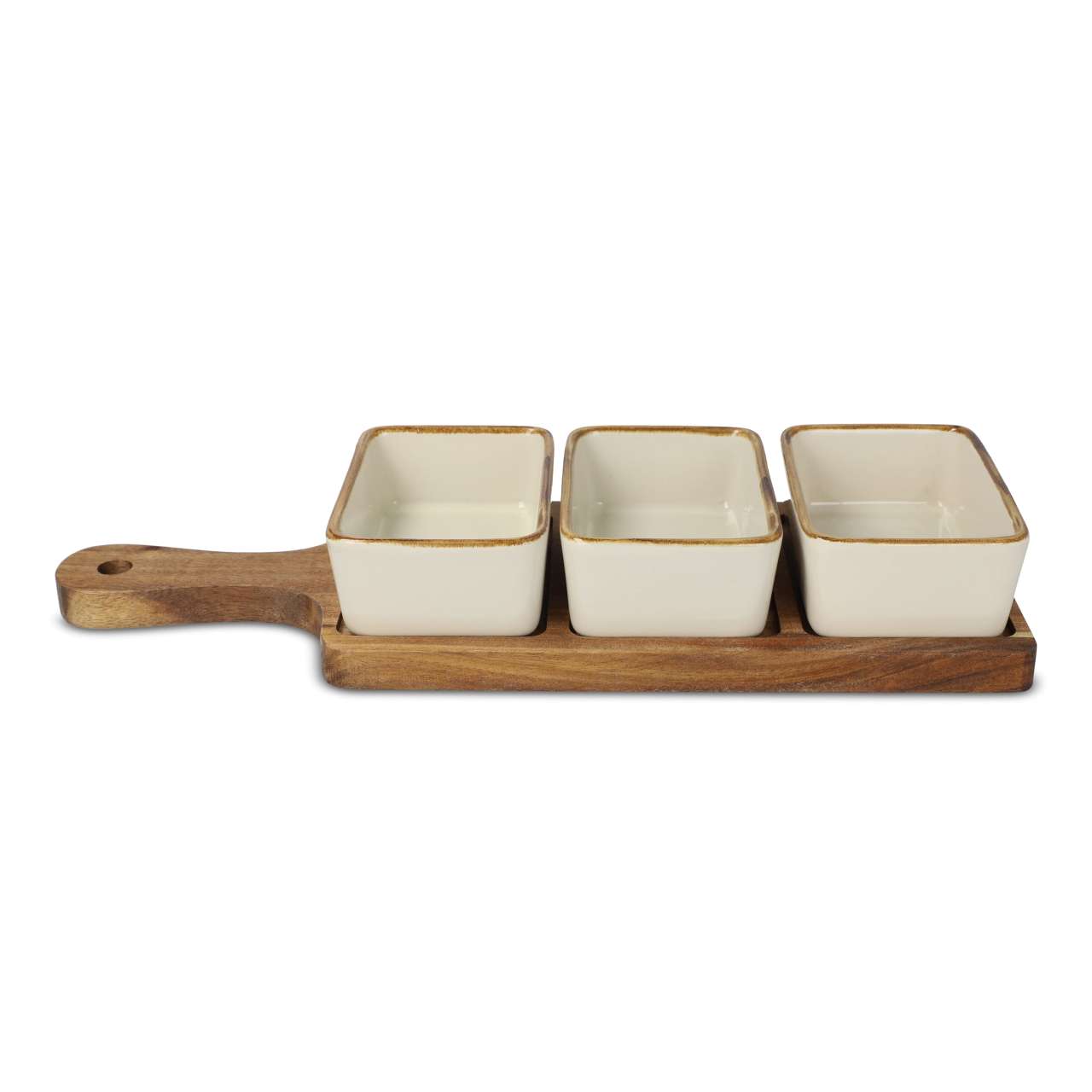 InSideOut Servierbrett aus Holz mit 3 Keramikschalen