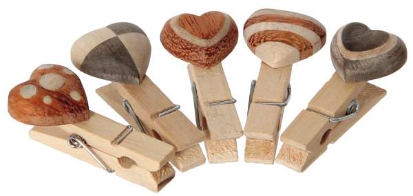Klammer mit Holz-Herz, sortiert