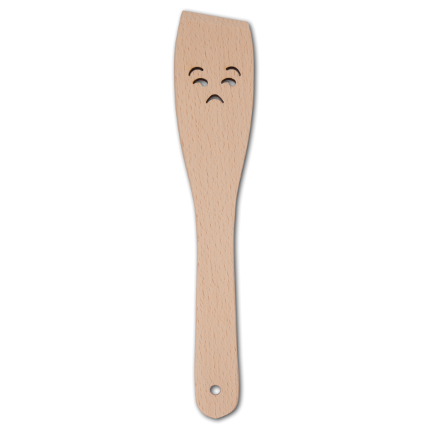Pfannenwender, mit Motiv Gesicht mit gelangweiltem Blick, aus Holz 30 cm
