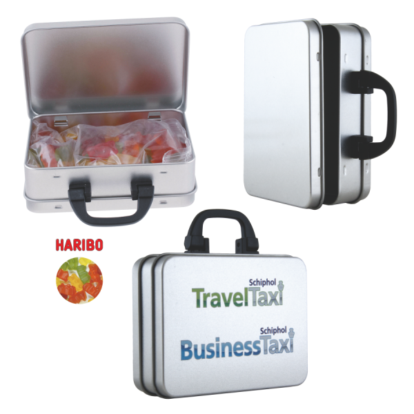 Koffer-Blechdose mit ca. 150 gr. Haribo Goldbärchen