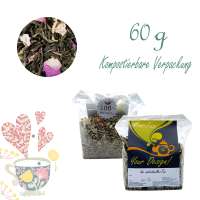 Kompostierbarer Zellglas-Beutel, Geprägtes Verschluss-Siegel aus Zuckerrohrpapier. Komplett abbaubar. Inhalt 60 g