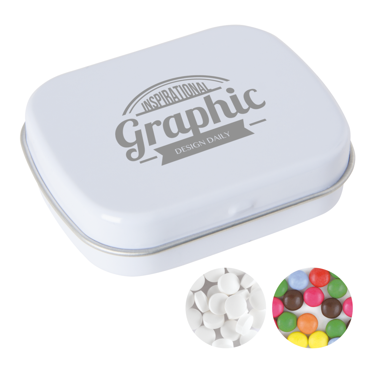 Scharnierblechdose mit ca. 25 gr. Minties TAMPONDRUCK