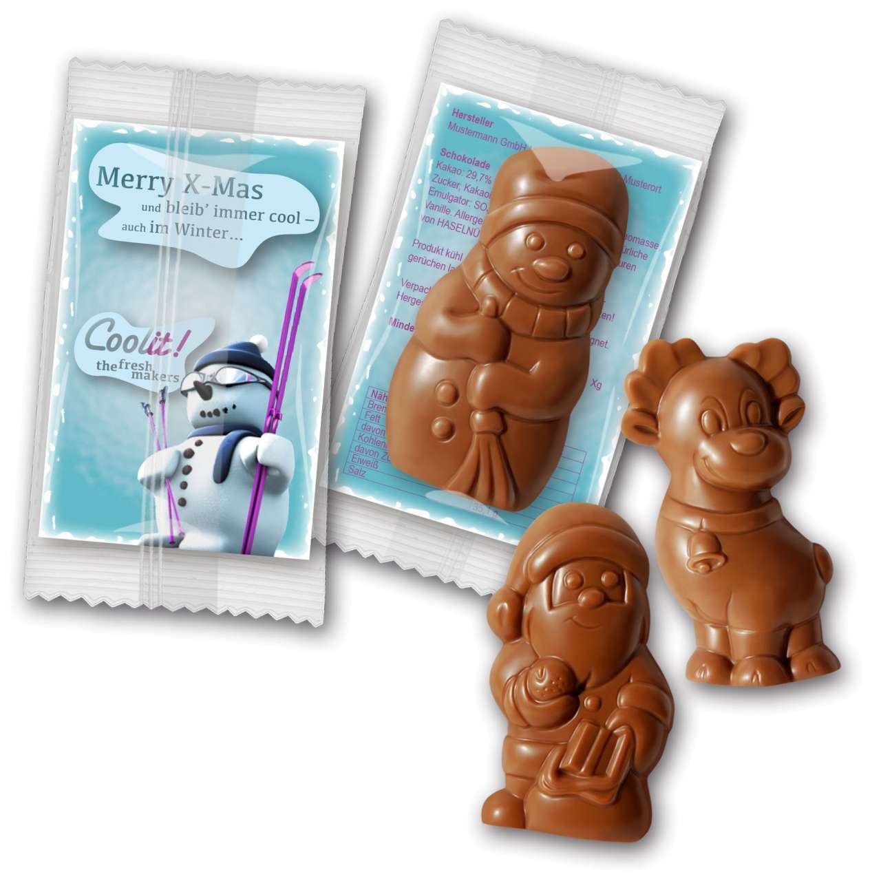 Schoko - Weihnachtsfiguren auf Karte