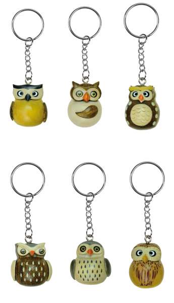 Schlüsselanhänger Eule rund, sortiert