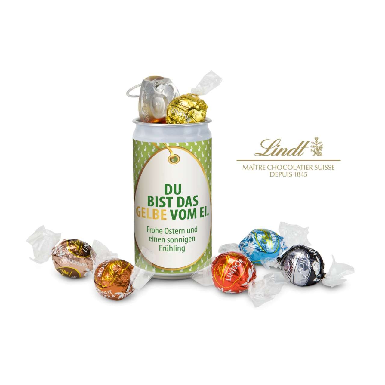 Geschenkartikel / Präsentartikel: Lindt-Geheimnis Ostern, das Nest in der Dose - Etikett Ostern