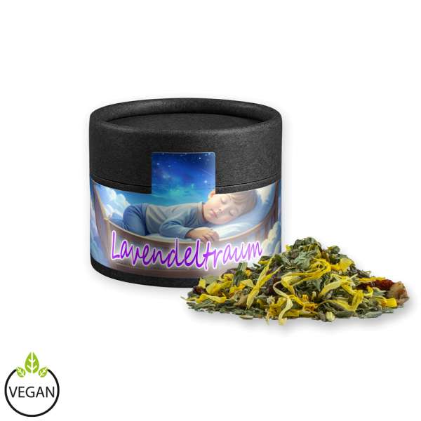 Kräutertee Lavendel, ca. 11g, Kraftpapierdose Mini schwarz