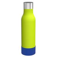 Flasche grün, Hülle blau