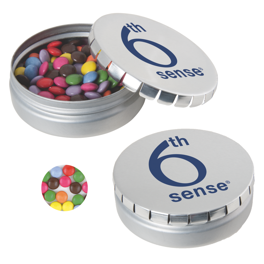 Runde Click-Blechdose 75 mm mit ca. 60 gr. Minties