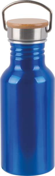 Aluminium Trinkflasche ECO TRANSIT: einwandig, Bambus-Deckel mit sicherem Schraubverschluss und Trag