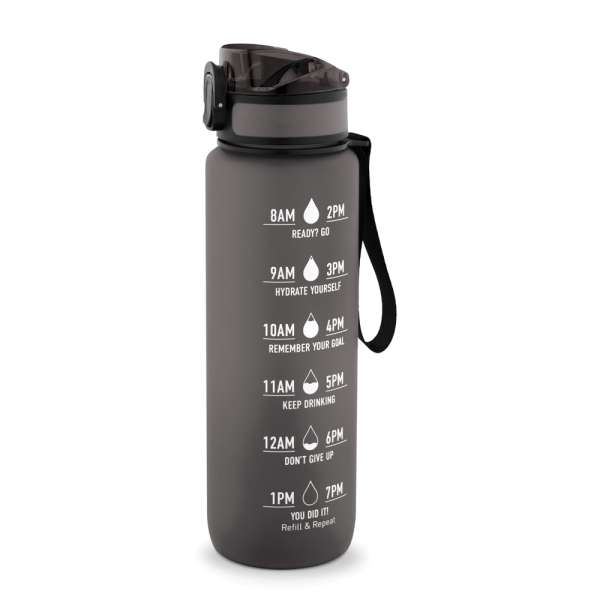 ERIKSSON Flasche aus recyceltem PET (100 % rPET) mit motivierenden Sprüchen und Zeitmarkierungen, di