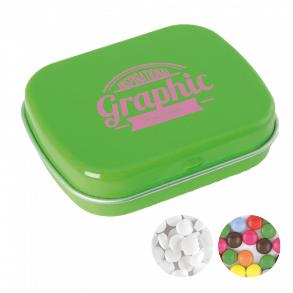 Scharnierblechdose mit ca. 25 gr. Minties TAMPONDRUCK