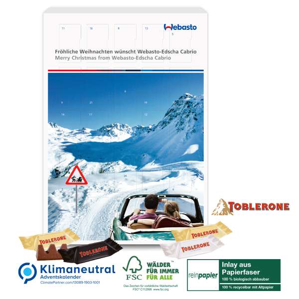 Adventskalender mit TOBLERONE, Klimaneutral, FSC®, Inlay aus Papierfaser