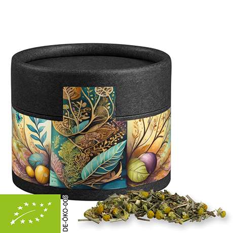 Bio Kräutertee Kräuterfantasie, ca. 9g, Kraftpapierdose Mini schwarz