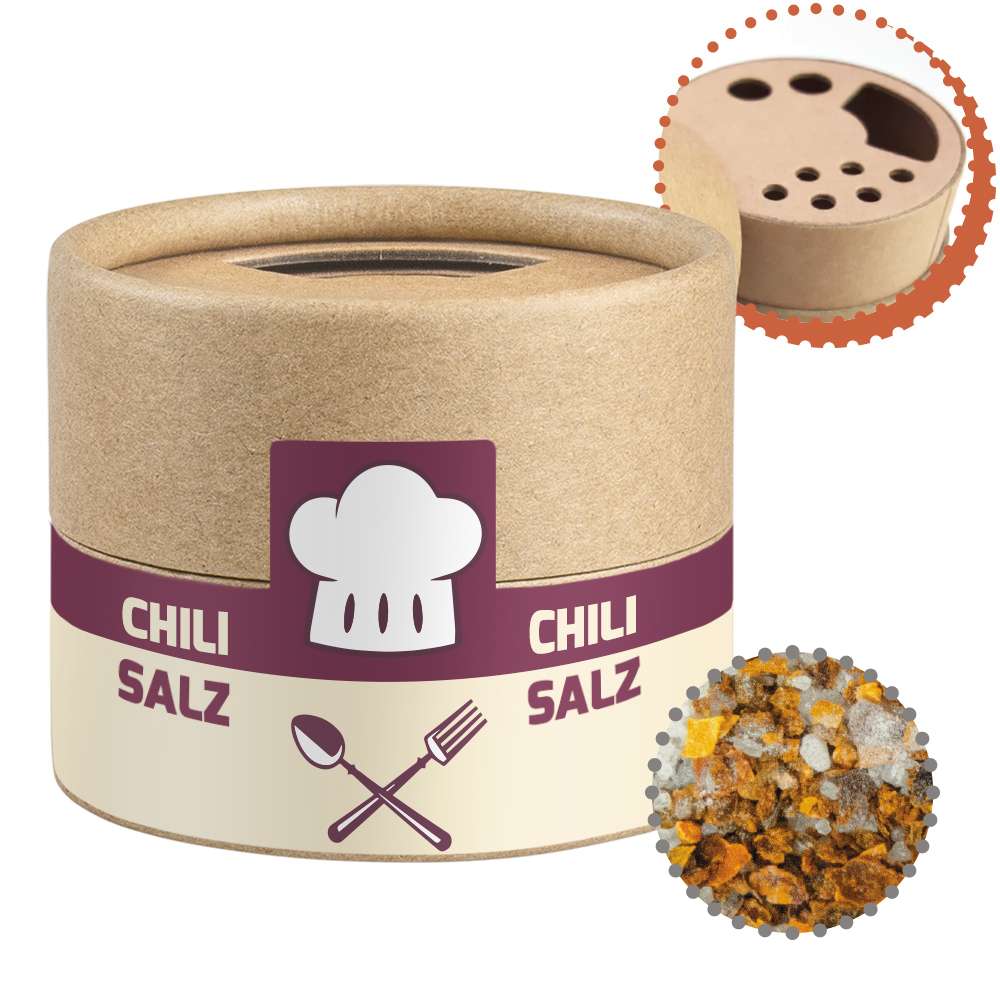Gewürzmischung Chili-Salz, ca. 30g, Kraftpapierstreuer Mini