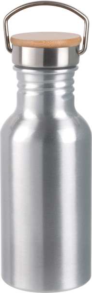 Aluminium Trinkflasche ECO TRANSIT: einwandig, Bambus-Deckel mit sicherem Schraubverschluss und Trag