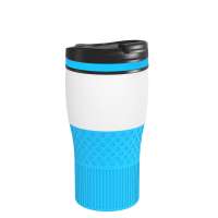 Becher weiß, Ring cyan, Hülle cyan