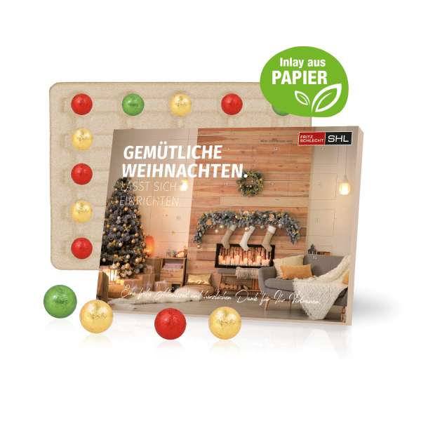 Tisch-Adventskalender mit Fairtrade® Schokolade, Inlay aus Papier