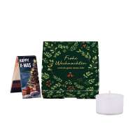 4 Teelichter und 1 Streichholzbriefchen, Weihnachtsmotiv
