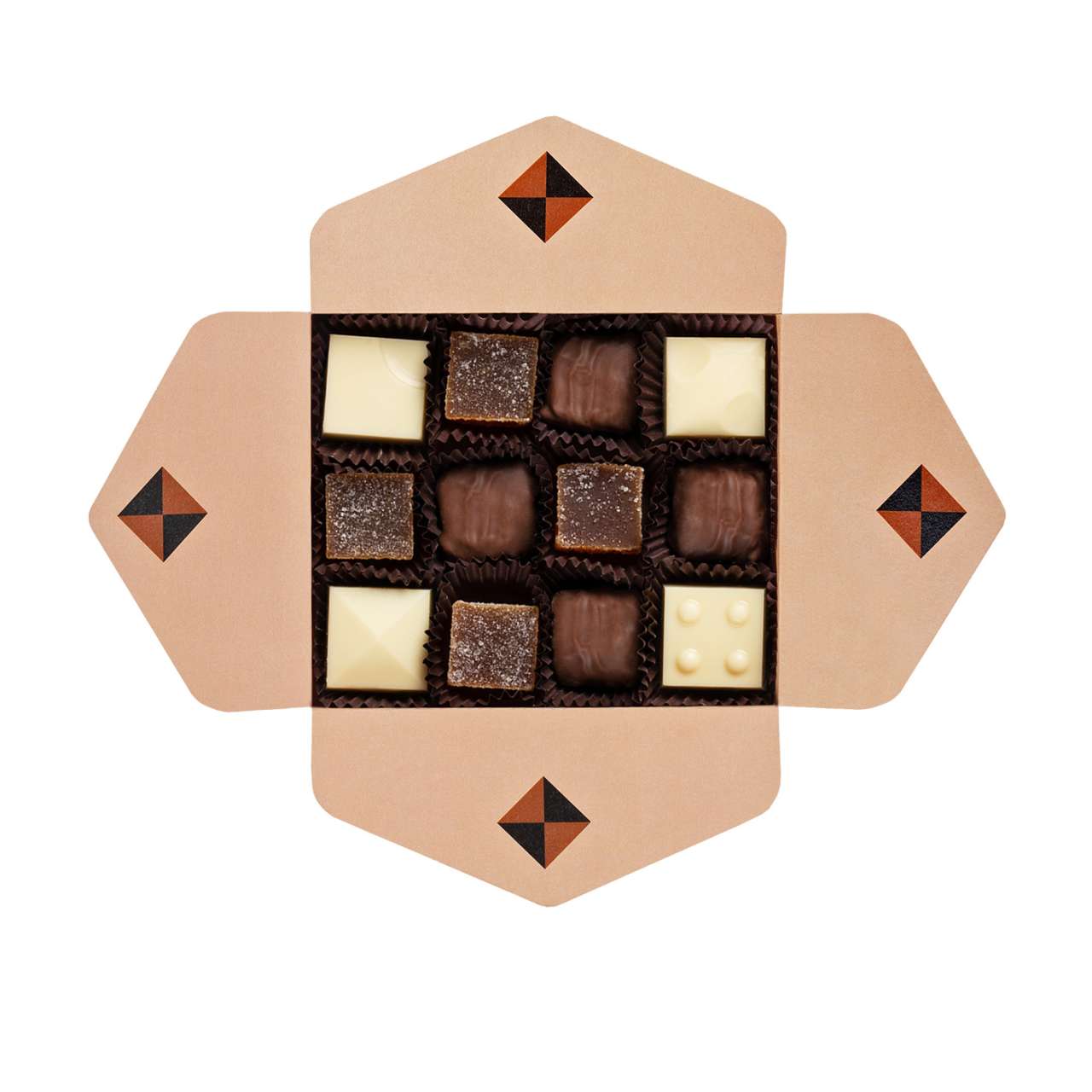 SCHOKOLADENSCHACHTEL FRUCHTMOSAIK 12 STÜCK