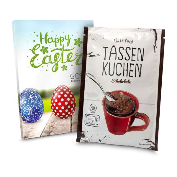 Geschenkartikel / Präsentartikel: Oster Tassenkuchen Schokolade (Backmischung 70 g), auch in individ