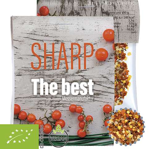 Bio Gewürzmischung Feuer und Flamme, ca. 10g, Express Midi-Tüte mit Werbereiter