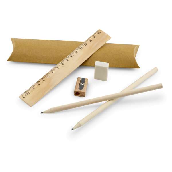 RHOMBUS Schulschreibset: Lineal, Bleistift, Radiergummi und Anspitzer