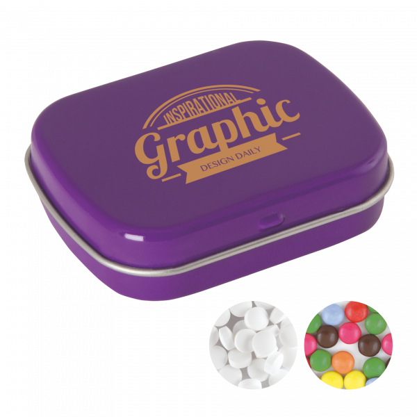 Scharnierblechdose mit ca. 25 gr. Minties TAMPONDRUCK