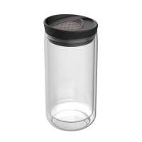 Becher transparent, Deckel braun