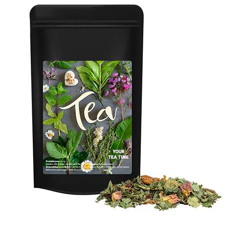 Bio Kräutertee Glücksgefühle, ca. 35g, Standbeutel Midi schwarz