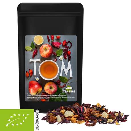 Bio Früchtetee gute Laune, ca. 50g, Standbeutel Midi schwarz