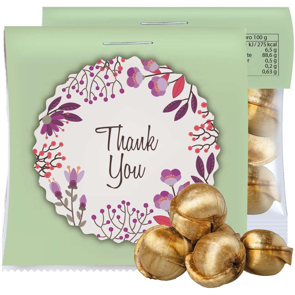 Goldnüsse Bonbons, ca. 17g, Express Midi-Tüte mit Werbereiter