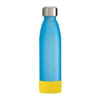 Flasche cyan, Hülle gelb